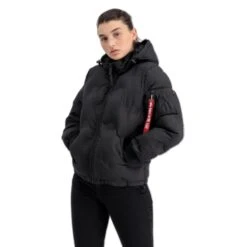 Bomber Da Donna Con Cappuccio E Logo Alpha Industries -Trussardi Negozio alpha industries 108005 03 alpha industries hooded logo puffer wmn 003