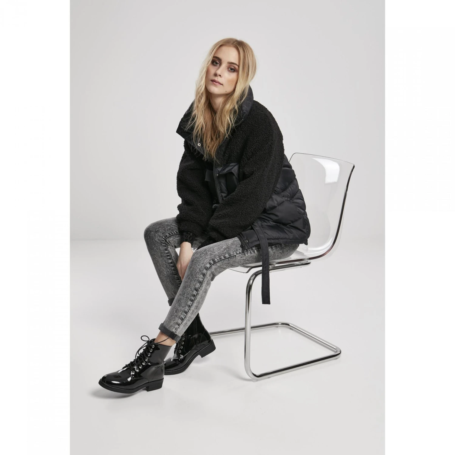 Giacca Donna Urban Classics Sherpa Mix Puffer (taglie Grandi) 2 Giacca Donna Urban Classics Sherpa Mix Puffer (taglie Grandi) - immagine 2